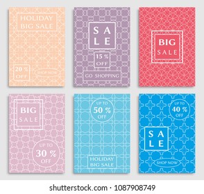 Collection of sale banners, flyers. Modern and vintage social media placard set for mobile website, posters, email and newsletter designs, ads, online shopping, promotional material. Line patterns set
