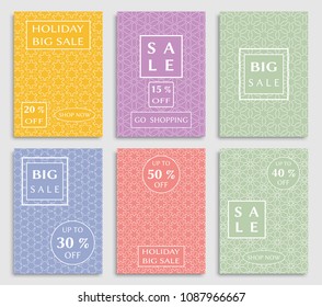 Collection of sale banners, flyers. Modern and vintage social media placard set for mobile website, posters, email and newsletter designs, ads, online shopping, promotional material. Line patterns set