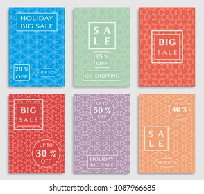 Collection of sale banners, flyers. Modern and vintage social media placard set for mobile website, posters, email and newsletter designs, ads, online shopping, promotional material. Line patterns set