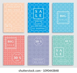 Collection of sale banners, flyers. Modern and vintage social media placard set for mobile website, posters, email and newsletter designs, ads, online shopping, promotional material. Line patterns set