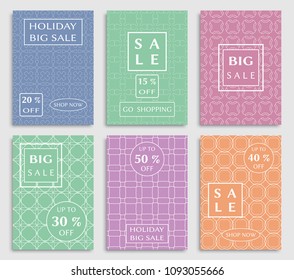 Collection of sale banners, flyers. Modern and vintage social media placard set for mobile website, posters, email and newsletter designs, ads, online shopping, promotional material. Line patterns set