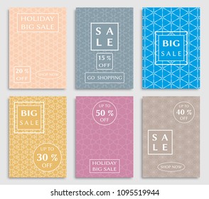 Collection of sale banners, flyers. Modern and vintage social media placard set for mobile website, posters, email and newsletter designs, ads, online shopping, promotional material. Line patterns set