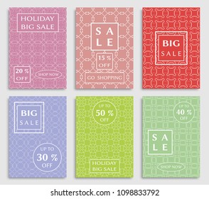 Collection of sale banners, flyers. Modern and vintage social media placard set for mobile website, posters, email and newsletter designs, ads, online shopping, promotional material. Line patterns set