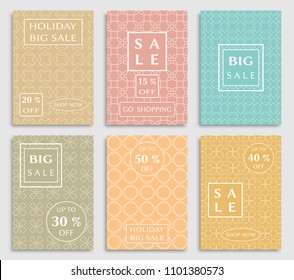 Collection of sale banners, flyers. Modern and vintage social media placard set for mobile website, posters, email and newsletter designs, ads, online shopping, promotional material. Line patterns set