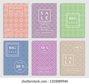 Collection of sale banners, flyers. Modern and vintage social media placard set for mobile website, posters, email and newsletter designs, ads, online shopping, promotional material. Line patterns set