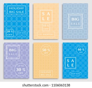 Collection of sale banners, flyers. Modern and vintage social media placard set for mobile website, posters, email and newsletter designs, ads, online shopping, promotional material. Line patterns set