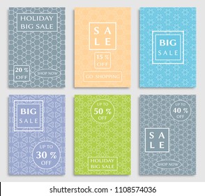 Collection of sale banners, flyers. Modern and vintage social media placard set for mobile website, posters, email and newsletter designs, ads, online shopping, promotional material. Line patterns set