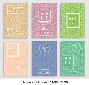 Collection of sale banners, flyers. Modern and vintage social media placard set for mobile website, posters, email and newsletter designs, ads, online shopping, promotional material. Line patterns set