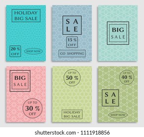 Collection of sale banners, flyers. Modern and vintage social media placard set for mobile website, posters, email and newsletter designs, ads, online shopping, promotional material. Line patterns set