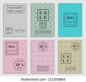 Collection of sale banners, flyers. Modern and vintage social media placard set for mobile website, posters, email and newsletter designs, ads, online shopping, promotional material. Line patterns set