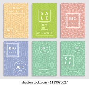 Collection of sale banners, flyers. Modern and vintage social media placard set for mobile website, posters, email and newsletter designs, ads, online shopping, promotional material. Line patterns set