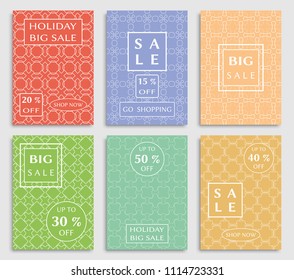 Collection of sale banners, flyers. Modern and vintage social media placard set for mobile website, posters, email and newsletter designs, ads, online shopping, promotional material. Line patterns set