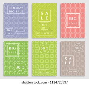 Collection of sale banners, flyers. Modern and vintage social media placard set for mobile website, posters, email and newsletter designs, ads, online shopping, promotional material. Line patterns set