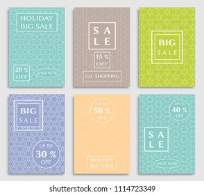 Collection of sale banners, flyers. Modern and vintage social media placard set for mobile website, posters, email and newsletter designs, ads, online shopping, promotional material. Line patterns set