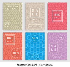 Collection of sale banners, flyers. Modern and vintage social media placard set for mobile website, posters, email and newsletter designs, ads, online shopping, promotional material. Line patterns set