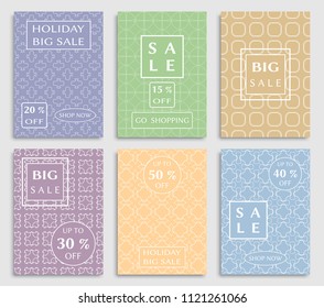 Collection of sale banners, flyers. Modern and vintage social media placard set for mobile website, posters, email and newsletter designs, ads, online shopping, promotional material. Line patterns set