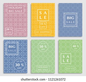 Collection of sale banners, flyers. Modern and vintage social media placard set for mobile website, posters, email and newsletter designs, ads, online shopping, promotional material. Line patterns set