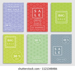 Collection of sale banners, flyers. Modern and vintage social media placard set for mobile website, posters, email and newsletter designs, ads, online shopping, promotional material. Line patterns set