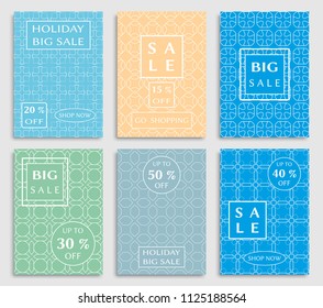 Collection of sale banners, flyers. Modern and vintage social media placard set for mobile website, posters, email and newsletter designs, ads, online shopping, promotional material. Line patterns set