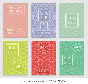 Collection of sale banners, flyers. Modern and vintage social media placard set for mobile website, posters, email and newsletter designs, ads, online shopping, promotional material. Line patterns set