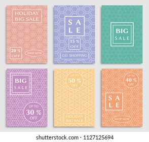 Collection of sale banners, flyers. Modern and vintage social media placard set for mobile website, posters, email and newsletter designs, ads, online shopping, promotional material. Line patterns set