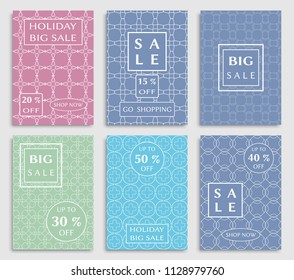 Collection of sale banners, flyers. Modern and vintage social media placard set for mobile website, posters, email and newsletter designs, ads, online shopping, promotional material. Line patterns set
