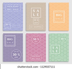 Collection of sale banners, flyers. Modern and vintage social media placard set for mobile website, posters, email and newsletter designs, ads, online shopping, promotional material. Line patterns set