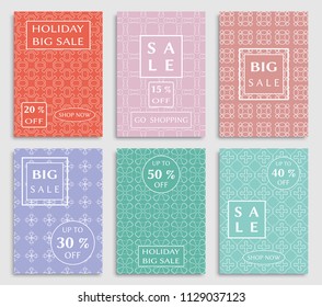 Collection of sale banners, flyers. Modern and vintage social media placard set for mobile website, posters, email and newsletter designs, ads, online shopping, promotional material. Line patterns set