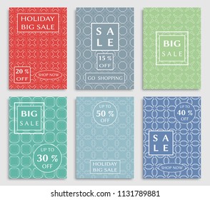 Collection of sale banners, flyers. Modern and vintage social media placard set for mobile website, posters, email and newsletter designs, ads, online shopping, promotional material. Line patterns set