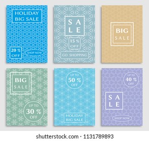 Collection of sale banners, flyers. Modern and vintage social media placard set for mobile website, posters, email and newsletter designs, ads, online shopping, promotional material. Line patterns set