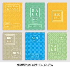 Collection of sale banners, flyers. Modern and vintage social media placard set for mobile website, posters, email and newsletter designs, ads, online shopping, promotional material. Line patterns set