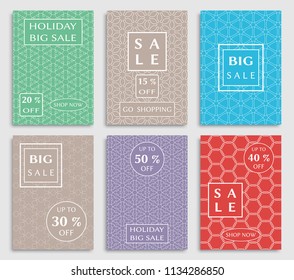 Collection of sale banners, flyers. Modern and vintage social media placard set for mobile website, posters, email and newsletter designs, ads, online shopping, promotional material. Line patterns set