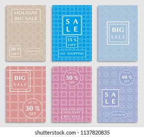 Collection of sale banners, flyers. Modern and vintage social media placard set for mobile website, posters, email and newsletter designs, ads, online shopping, promotional material. Line patterns set