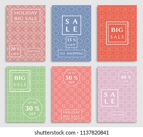 Collection of sale banners, flyers. Modern and vintage social media placard set for mobile website, posters, email and newsletter designs, ads, online shopping, promotional material. Line patterns set