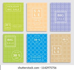 Collection of sale banners, flyers. Modern and vintage social media placard set for mobile website, posters, email and newsletter designs, ads, online shopping, promotional material. Line patterns set