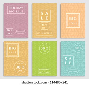 Collection of sale banners, flyers. Modern and vintage social media placard set for mobile website, posters, email and newsletter designs, ads, online shopping, promotional material. Line patterns set