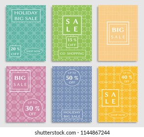 Collection of sale banners, flyers. Modern and vintage social media placard set for mobile website, posters, email and newsletter designs, ads, online shopping, promotional material. Line patterns set