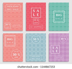 Collection of sale banners, flyers. Modern and vintage social media placard set for mobile website, posters, email and newsletter designs, ads, online shopping, promotional material. Line patterns set