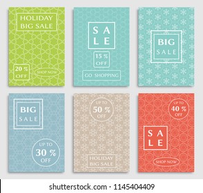 Collection of sale banners, flyers. Modern and vintage social media placard set for mobile website, posters, email and newsletter designs, ads, online shopping, promotional material. Line patterns set