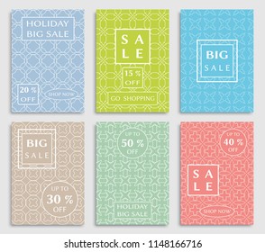 Collection of sale banners, flyers. Modern and vintage social media placard set for mobile website, posters, email and newsletter designs, ads, online shopping, promotional material. Line patterns set