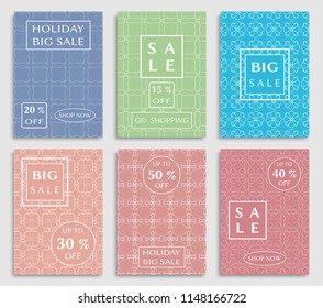Collection of sale banners, flyers. Modern and vintage social media placard set for mobile website, posters, email and newsletter designs, ads, online shopping, promotional material. Line patterns set