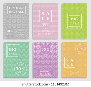 Collection of sale banners, flyers. Modern and vintage social media placard set for mobile website, posters, email and newsletter designs, ads, online shopping, promotional material. Line patterns set