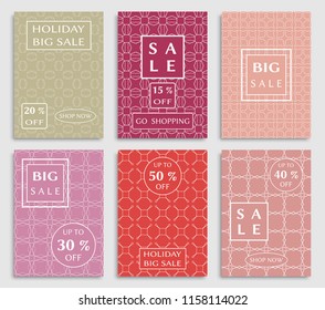 Collection of sale banners, flyers. Modern and vintage social media placard set for mobile website, posters, email and newsletter designs, ads, online shopping, promotional material. Line patterns set