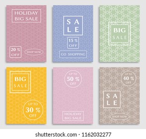 Collection of sale banners, flyers. Modern and vintage social media placard set for mobile website, posters, email and newsletter designs, ads, online shopping, promotional material. Line patterns set
