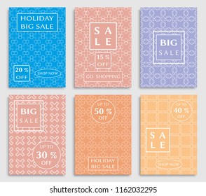 Collection of sale banners, flyers. Modern and vintage social media placard set for mobile website, posters, email and newsletter designs, ads, online shopping, promotional material. Line patterns set