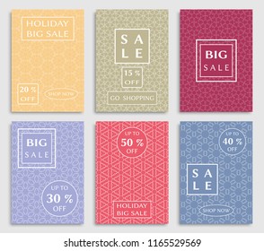 Collection of sale banners, flyers. Modern and vintage social media placard set for mobile website, posters, email and newsletter designs, ads, online shopping, promotional material. Line patterns set