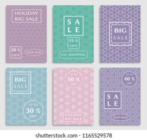 Collection of sale banners, flyers. Modern and vintage social media placard set for mobile website, posters, email and newsletter designs, ads, online shopping, promotional material. Line patterns set