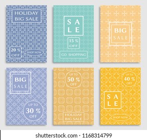 Collection of sale banners, flyers. Modern and vintage social media placard set for mobile website, posters, email and newsletter designs, ads, online shopping, promotional material. Line patterns set