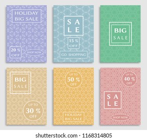 Collection of sale banners, flyers. Modern and vintage social media placard set for mobile website, posters, email and newsletter designs, ads, online shopping, promotional material. Line patterns set