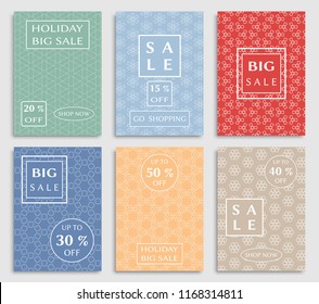 Collection of sale banners, flyers. Modern and vintage social media placard set for mobile website, posters, email and newsletter designs, ads, online shopping, promotional material. Line patterns set